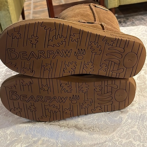 BearPaw Suede Adele Boots Braided Accent Fleece Lining Hickory Tan Size 7 - Picture 12 of 13